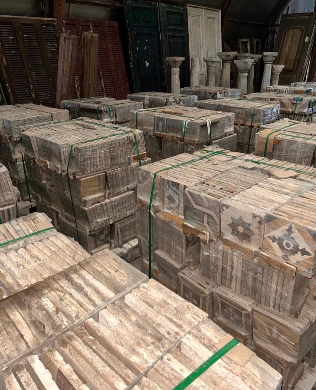 Stock antique tiles ready for shipping to our customers worldwide