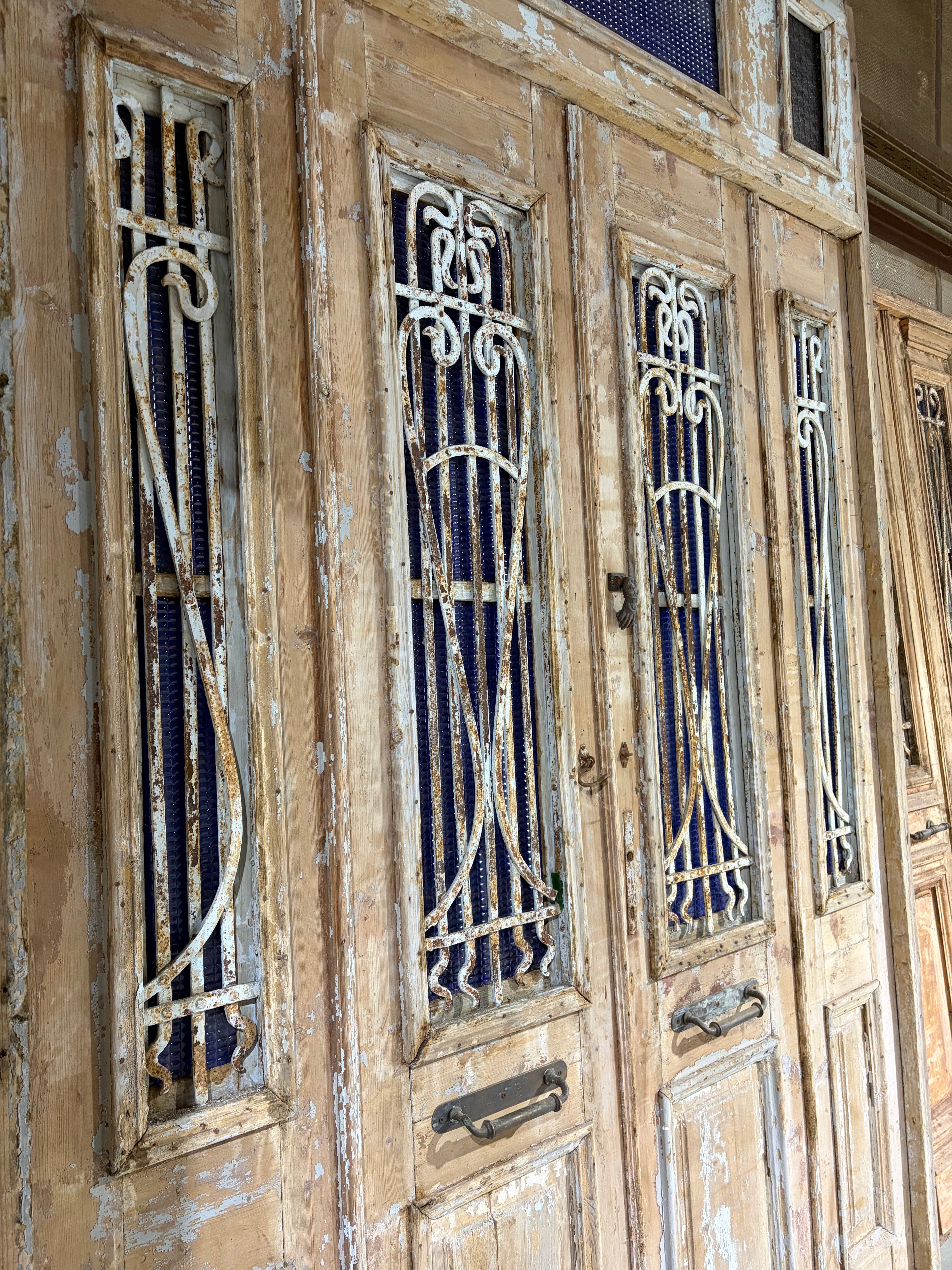 Unique 4-Panel Antique Entrance Door – Cast Iron Detailing & Patina, 199x313cm