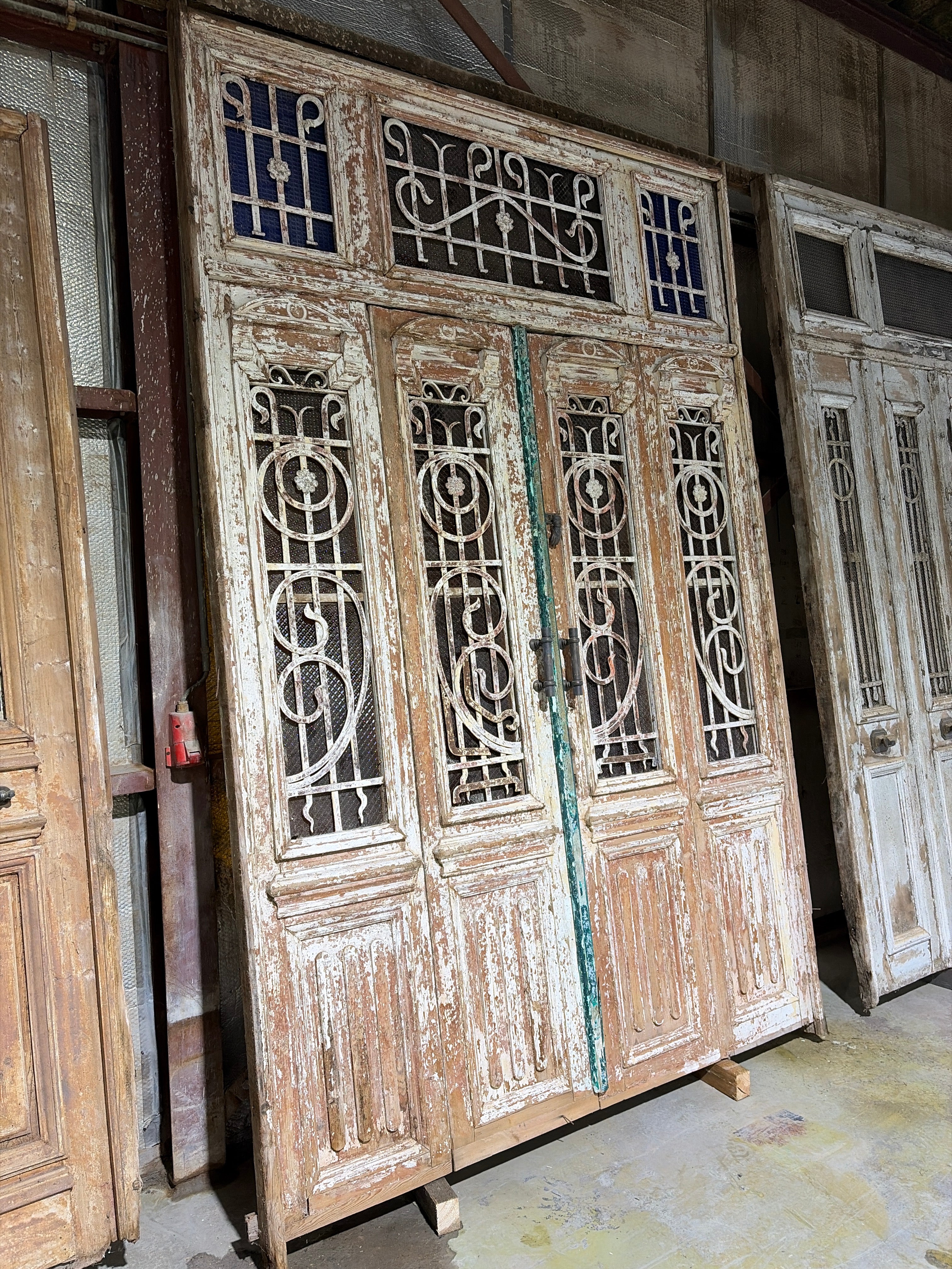 Unique 4-Panel Antique Entrance Door – Cast Iron Detailing & Patina