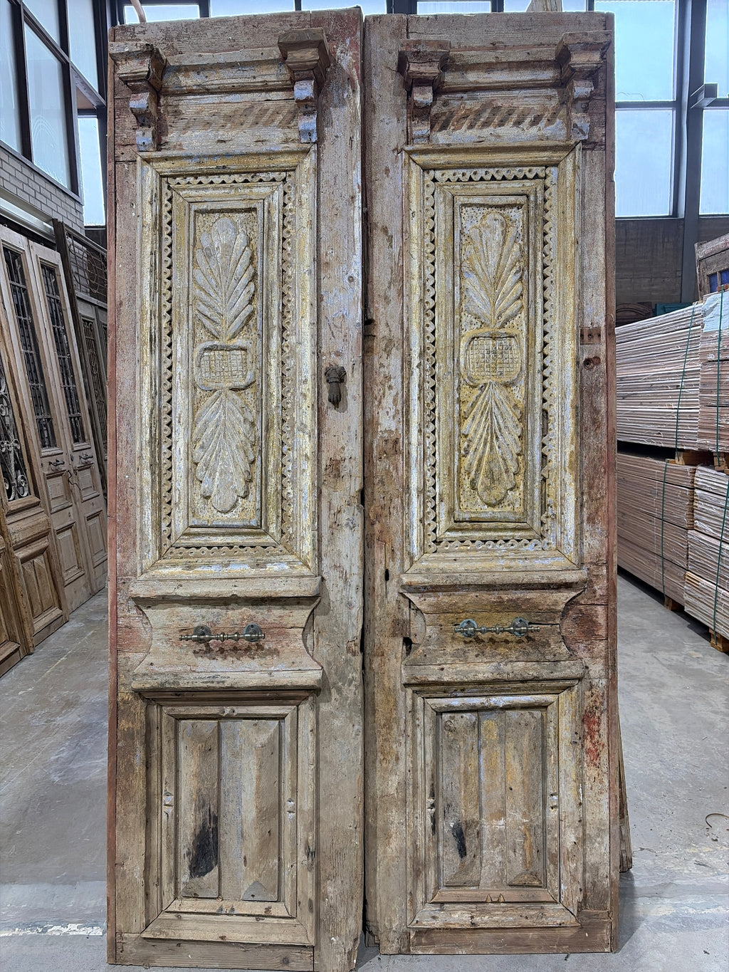 Antique wooden door with hand-carved details