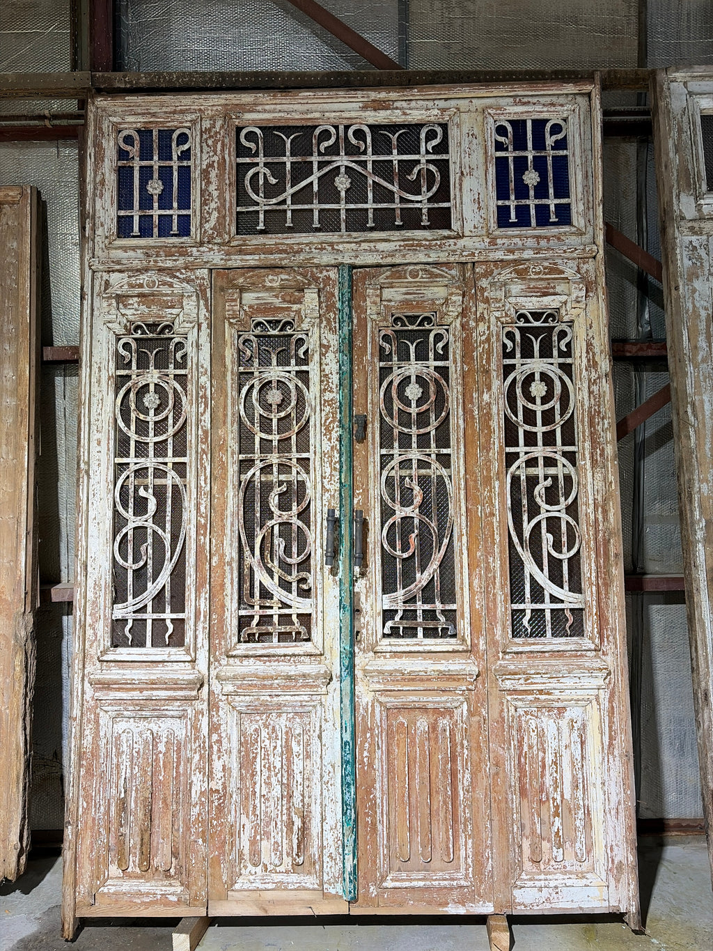 Unique 4-Panel Antique Entrance Door – Cast Iron Detailing & Patina