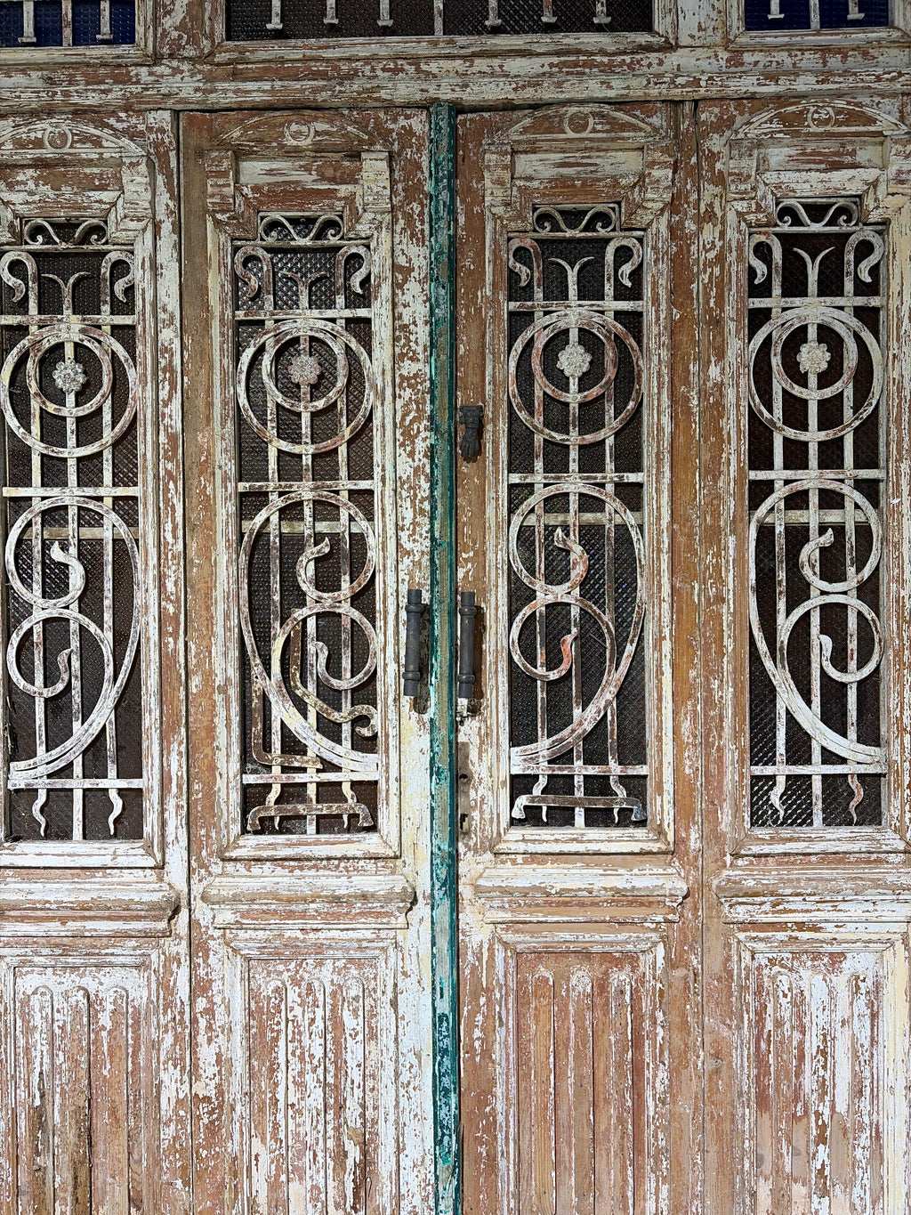 Unique 4-Panel Antique Entrance Door – Cast Iron Detailing & Patina