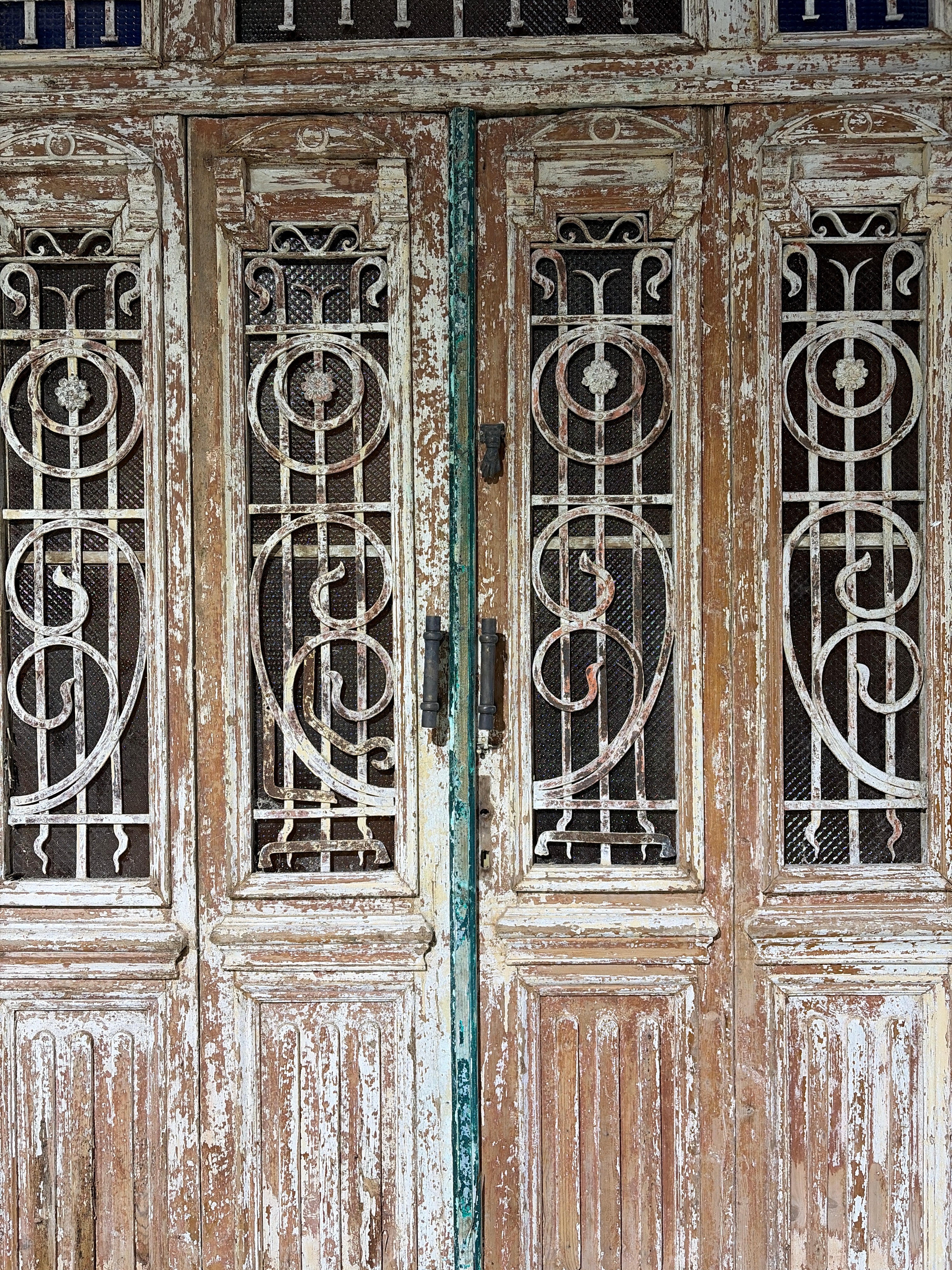 Unique 4-Panel Antique Entrance Door – Cast Iron Detailing & Patina