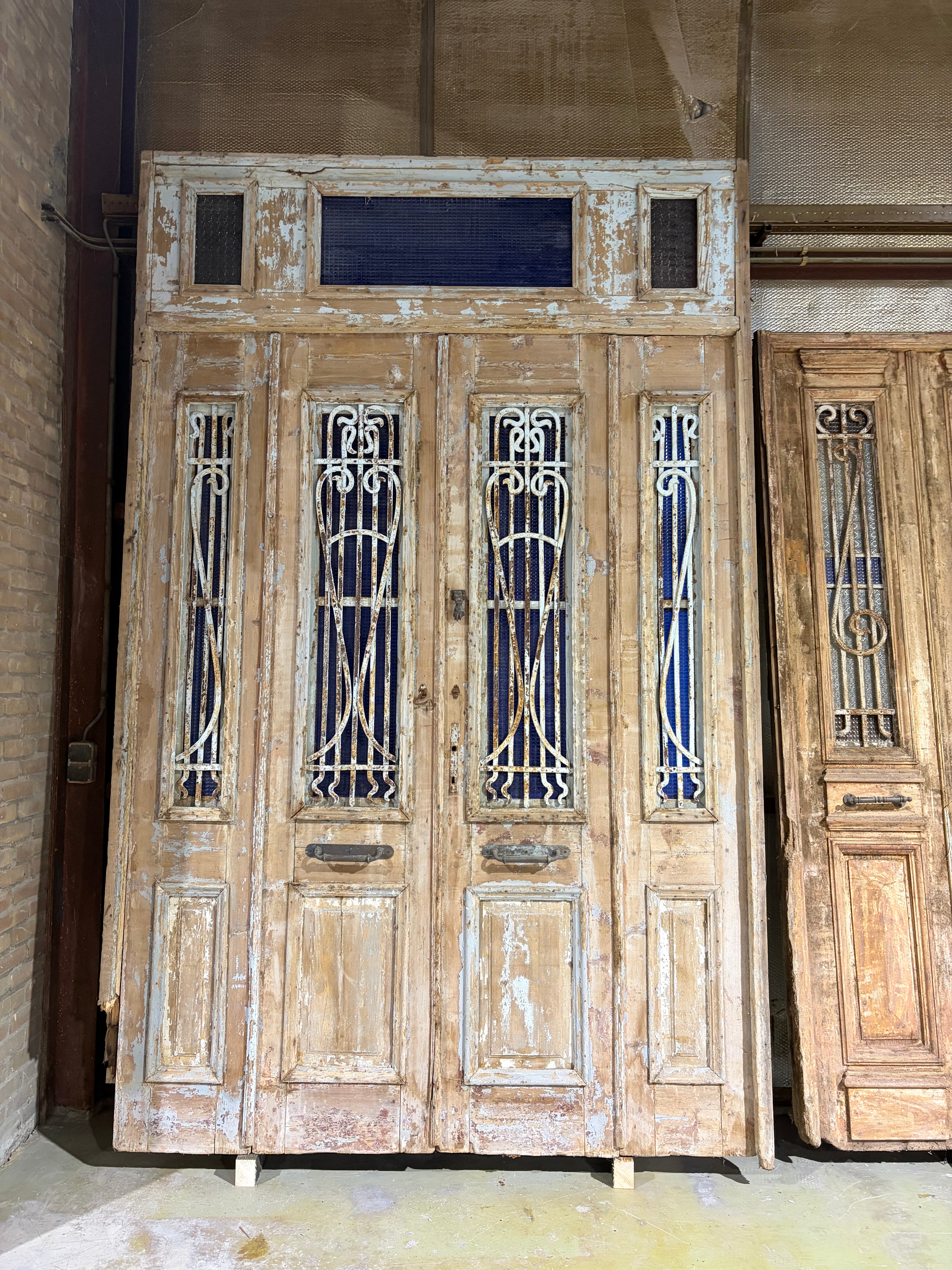 Unique 4-Panel Antique Entrance Door – Cast Iron Detailing & Patina, 199x313cm