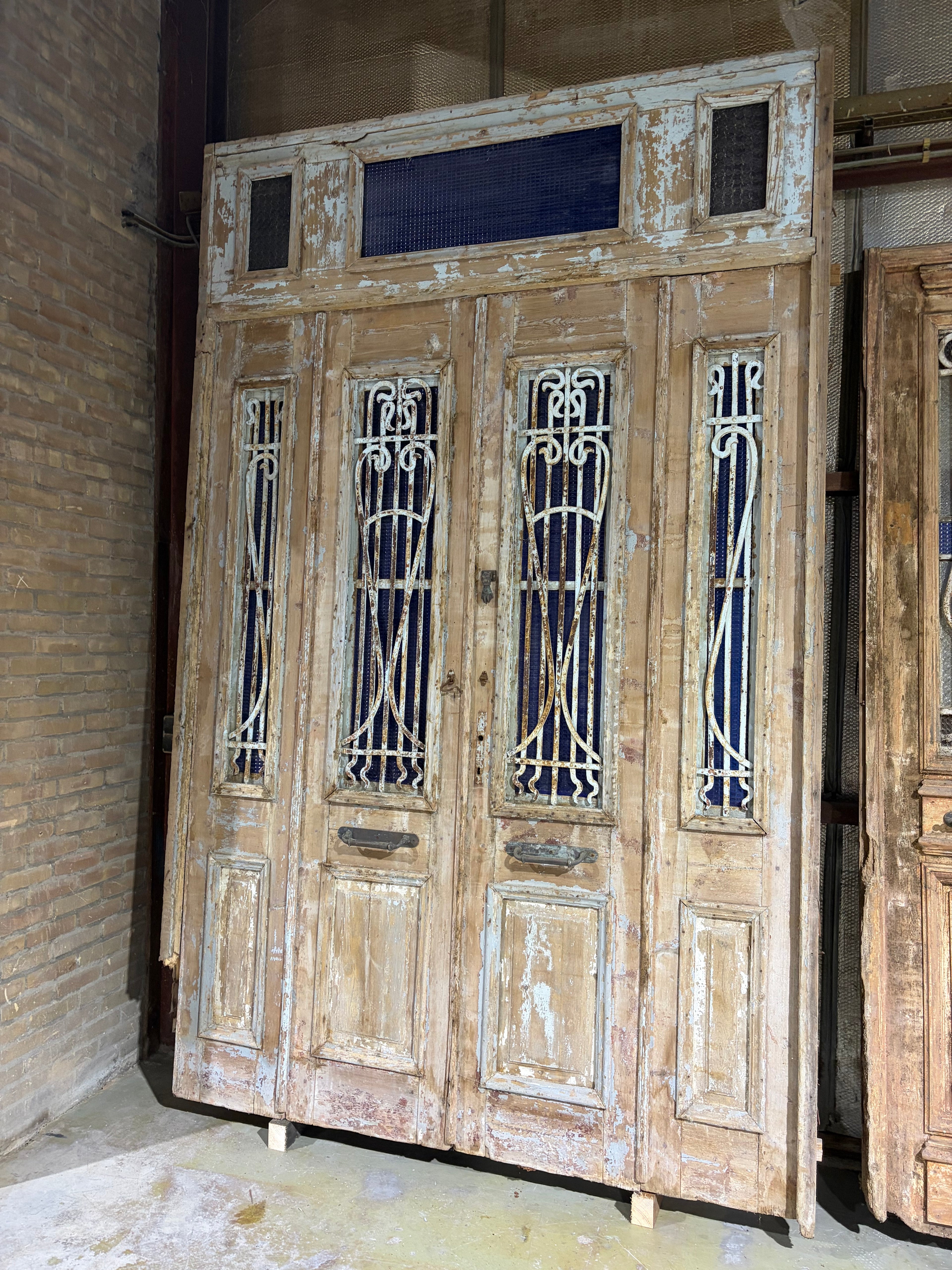 Unique 4-Panel Antique Entrance Door – Cast Iron Detailing & Patina, 199x313cm