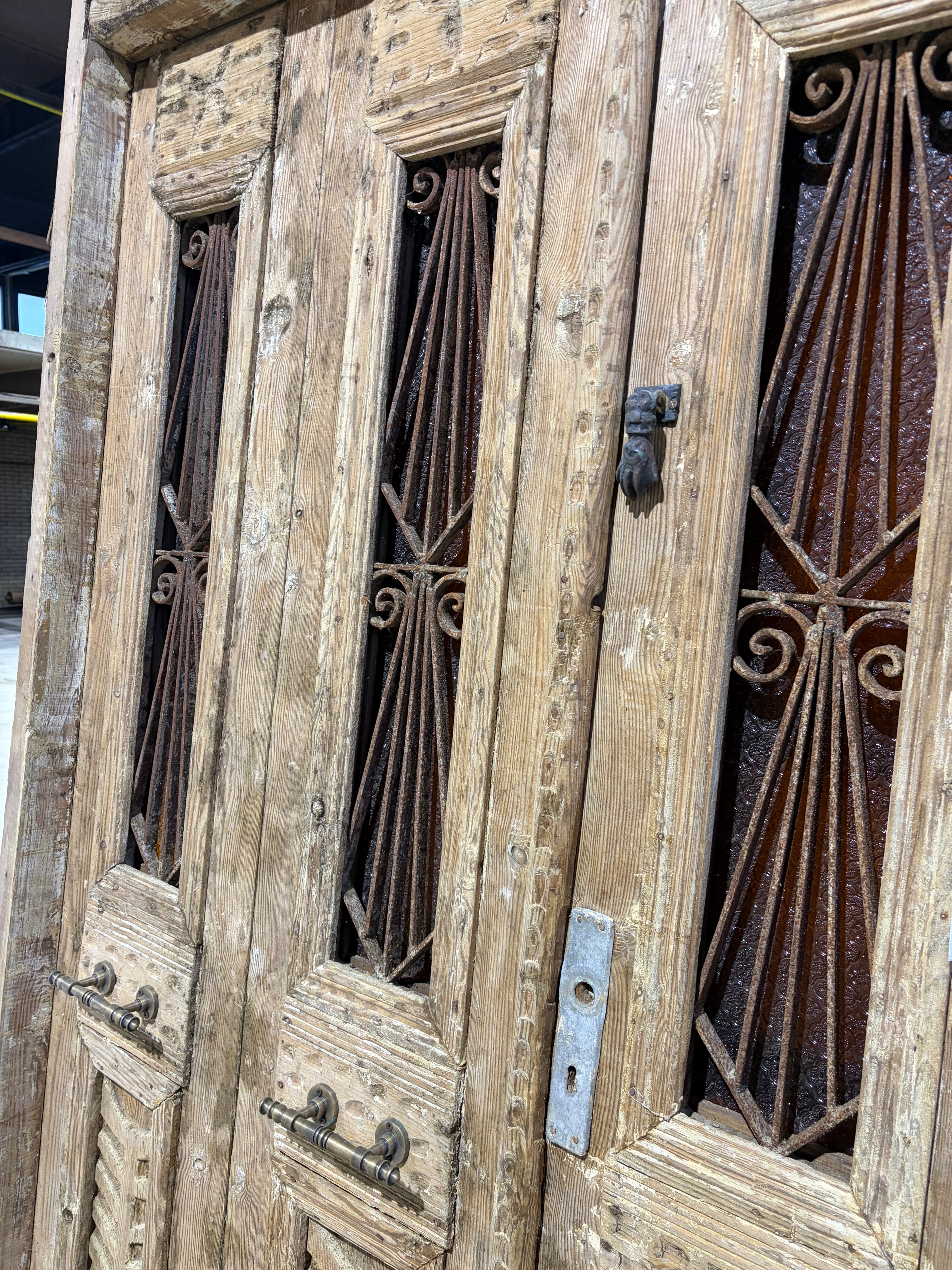 Unique Antique Old Entrance Door with Cast Iron & Glass – Authentic Historic Front Door