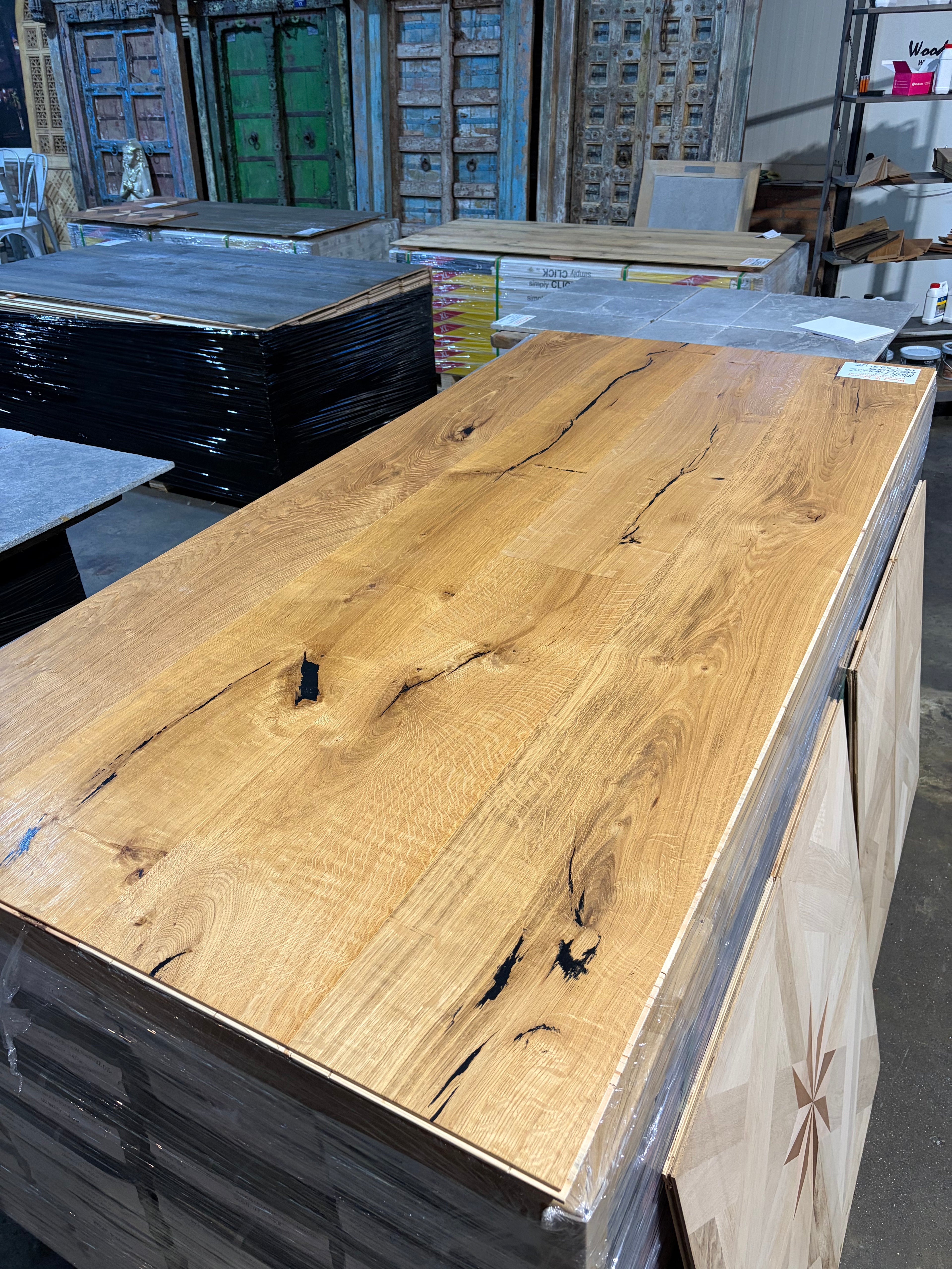 Natural oak flooring ready to install