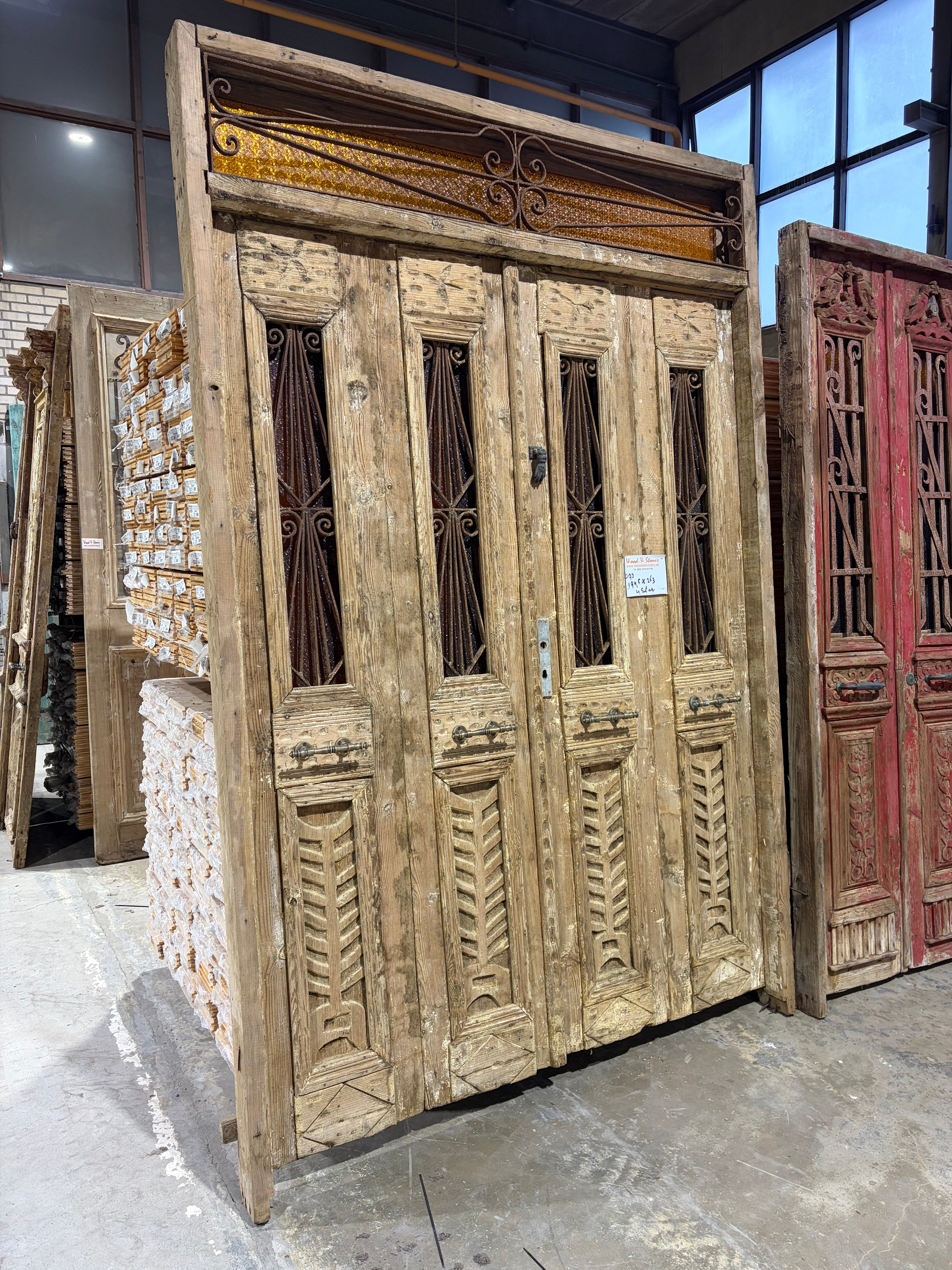 Unique Antique Old Entrance Door with Cast Iron & Glass – Authentic Historic Front Door