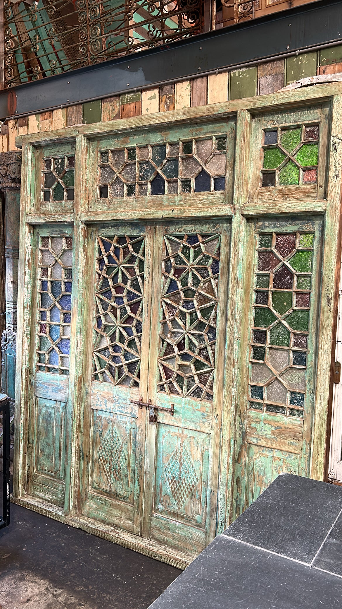 Unique Antique Wooden Door with Stained Glass – Historic Entrance