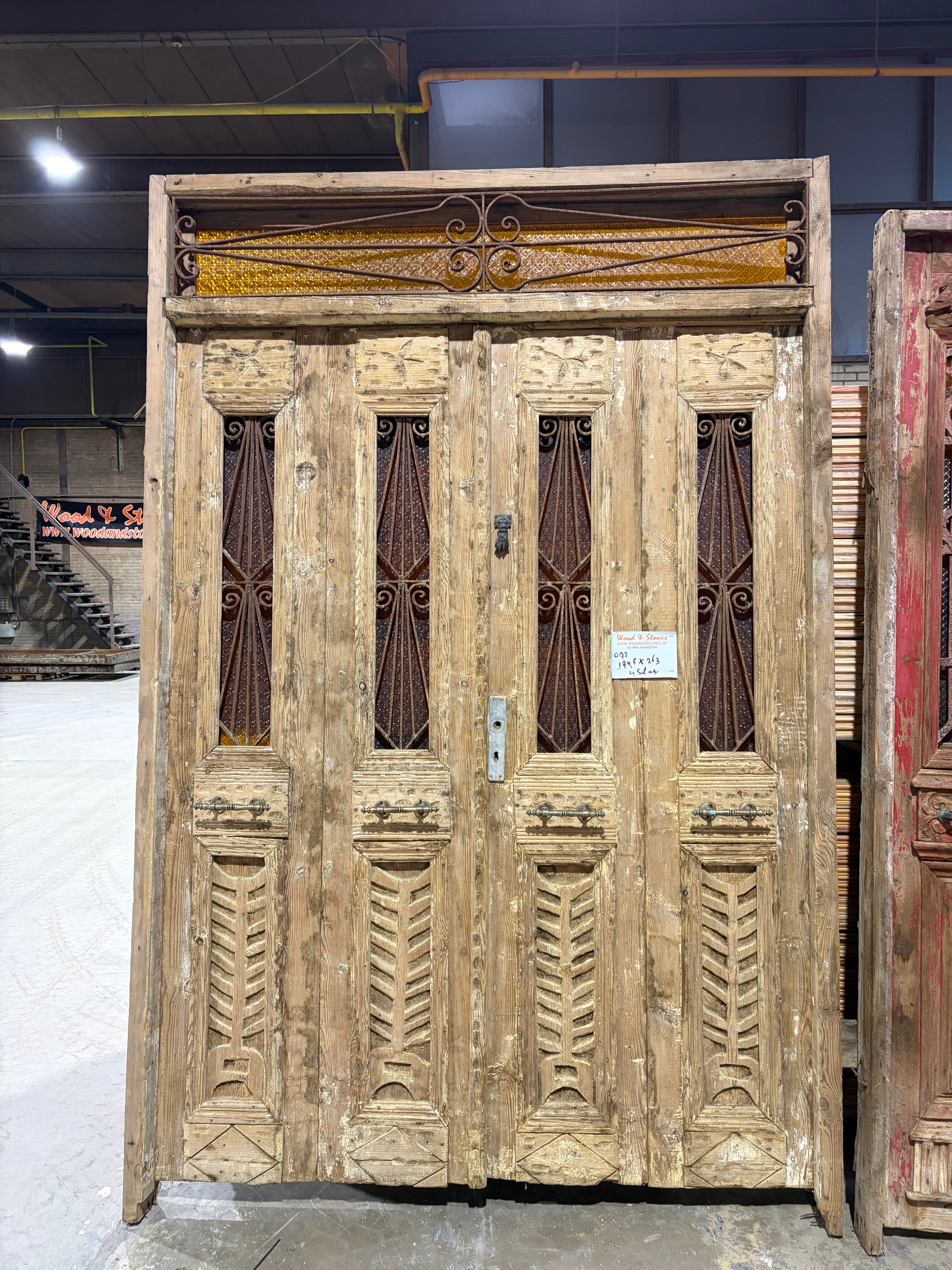Unique Antique Old Entrance Door with Cast Iron & Glass – Authentic Historic Front Door