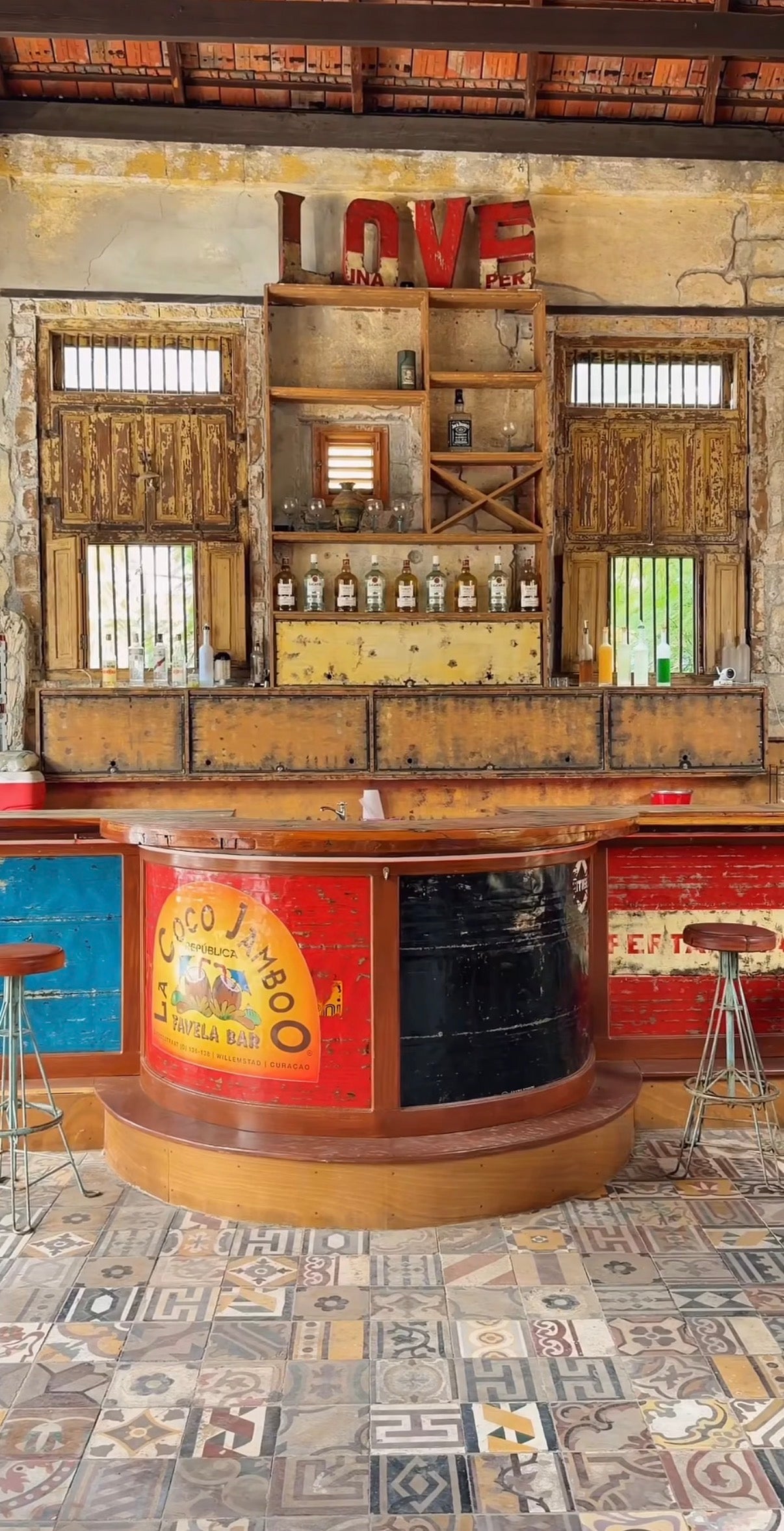 Unique antique tiles in a bar 