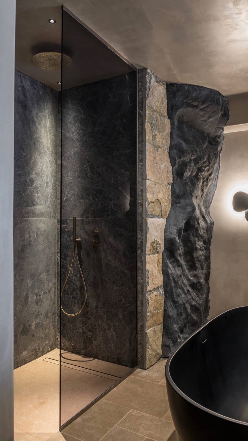 Limestone flooring in a bathroom