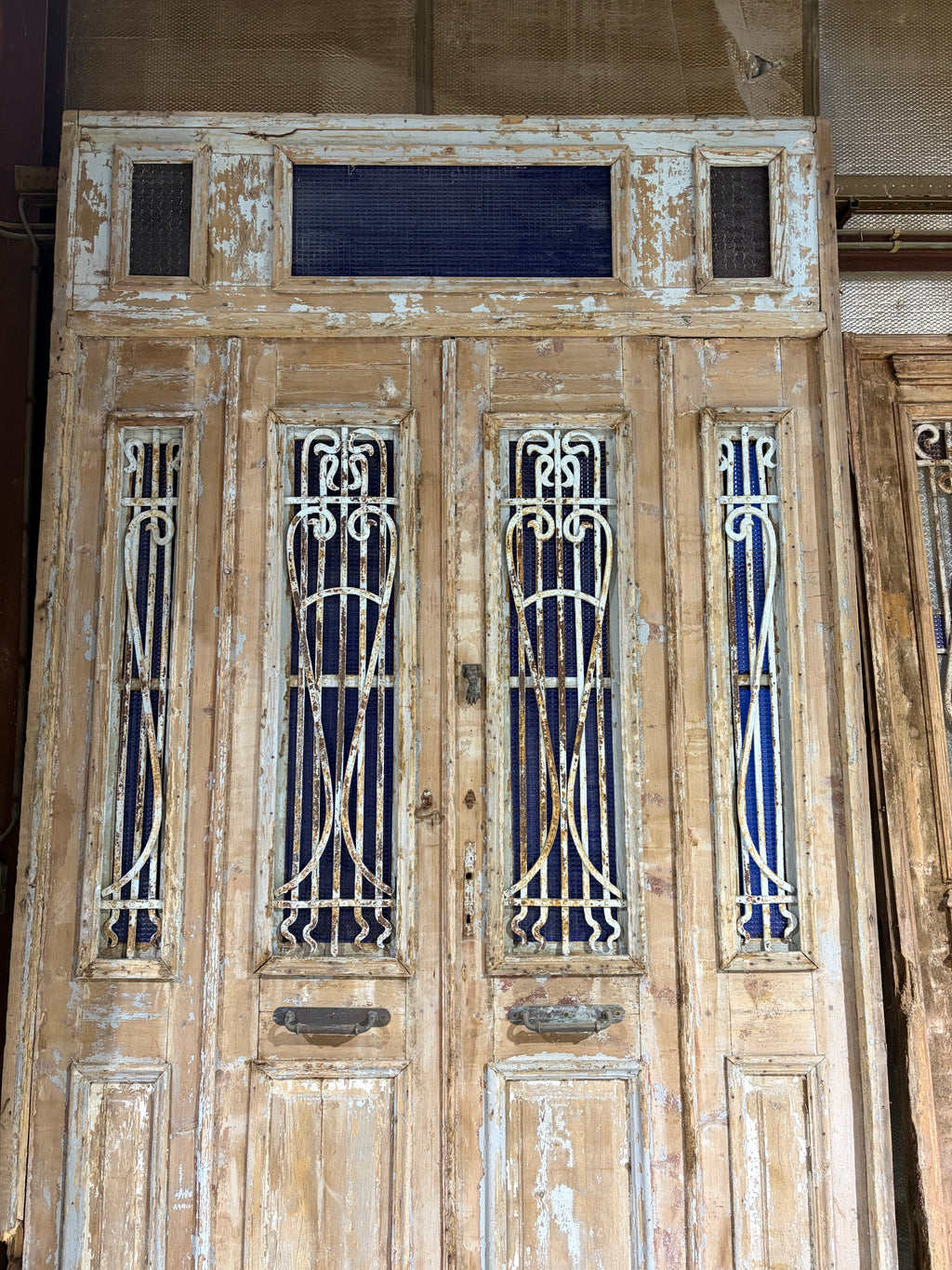 Unique 4-Panel Antique Entrance Door – Cast Iron Detailing & Patina, 199x313cm