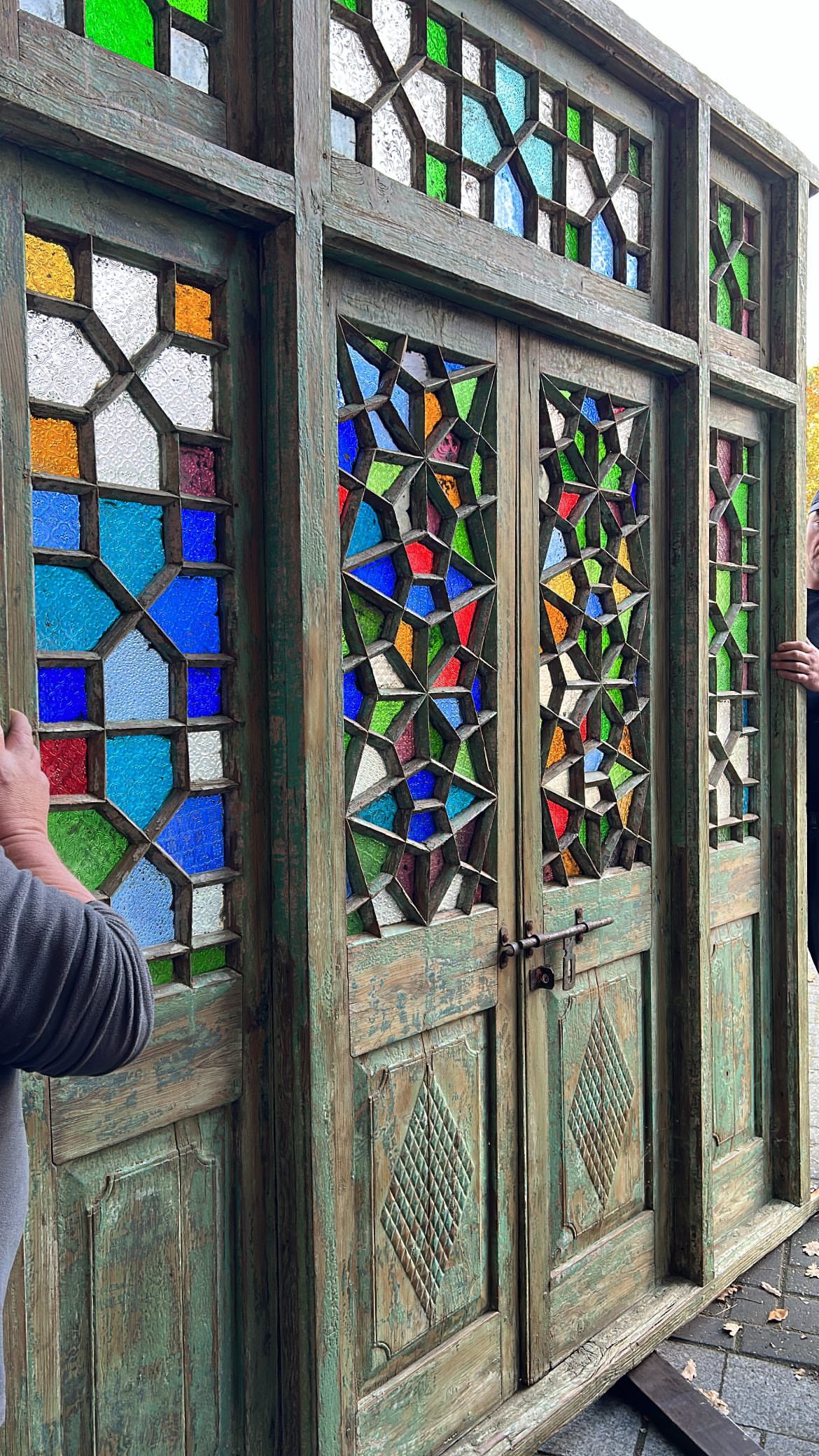 Unique Antique Wooden Door with Stained Glass – Historic Entrance