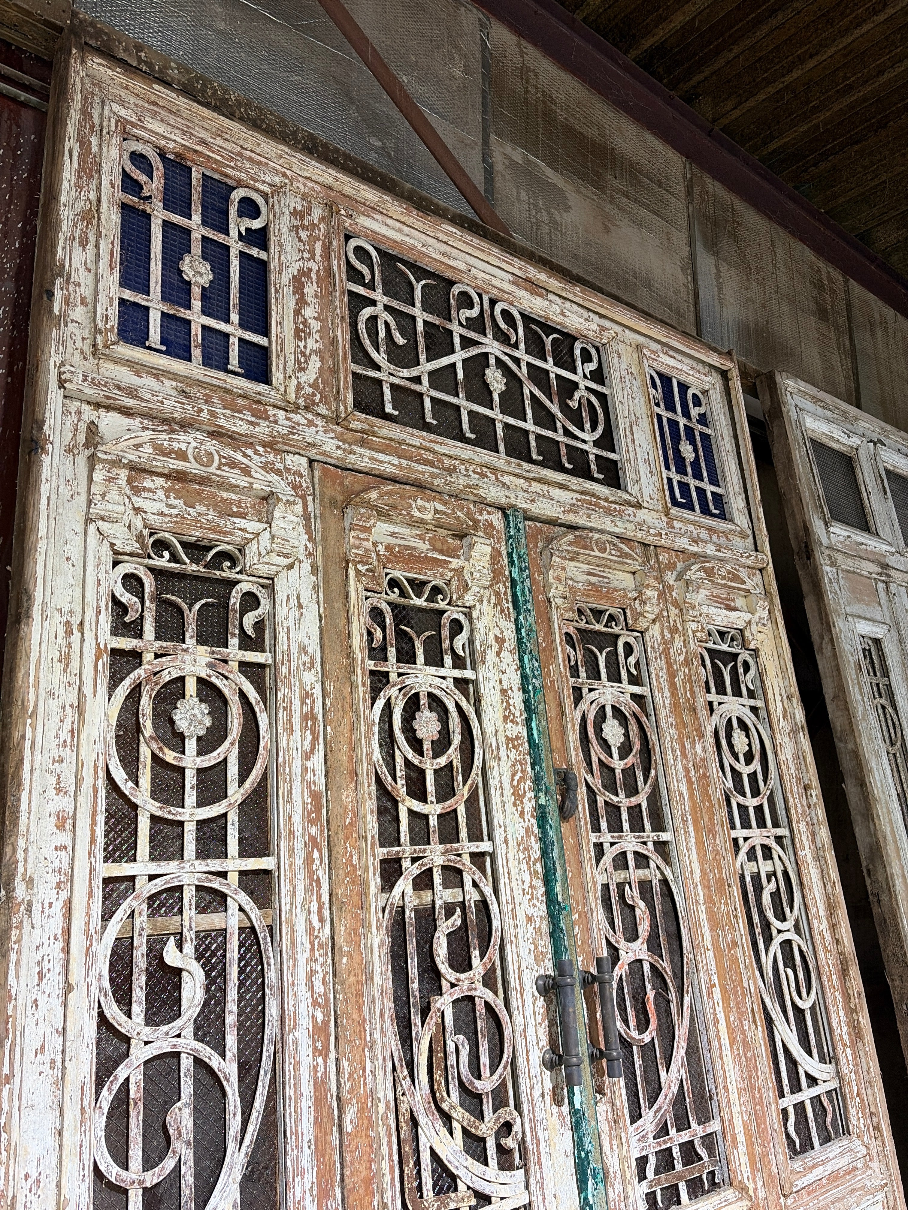 Unique 4-Panel Antique Entrance Door – Cast Iron Detailing & Patina