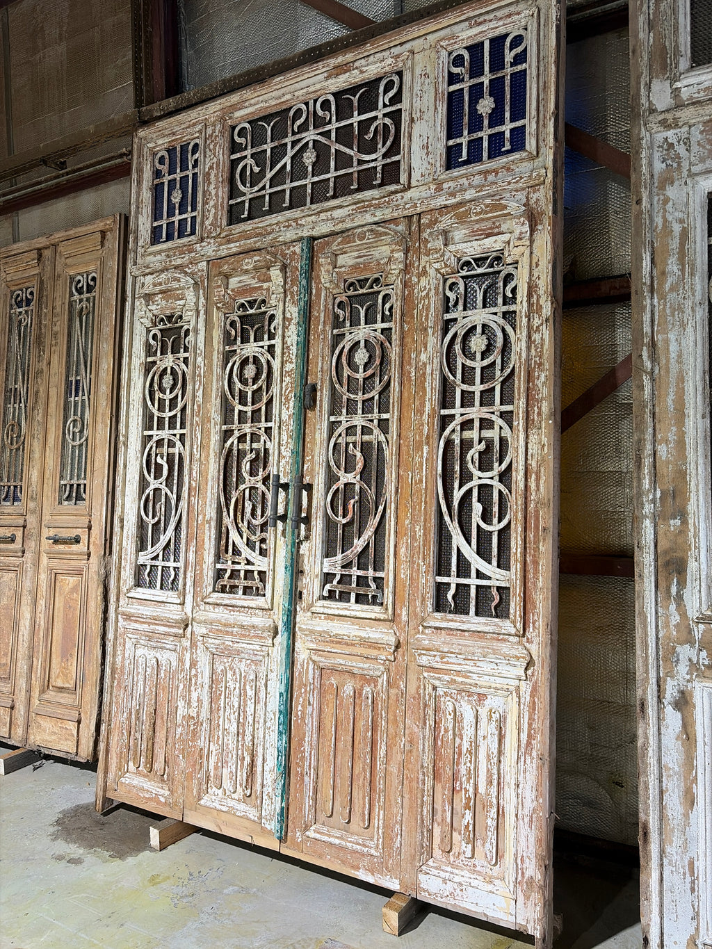 Unique 4-Panel Antique Entrance Door – Cast Iron Detailing & Patina