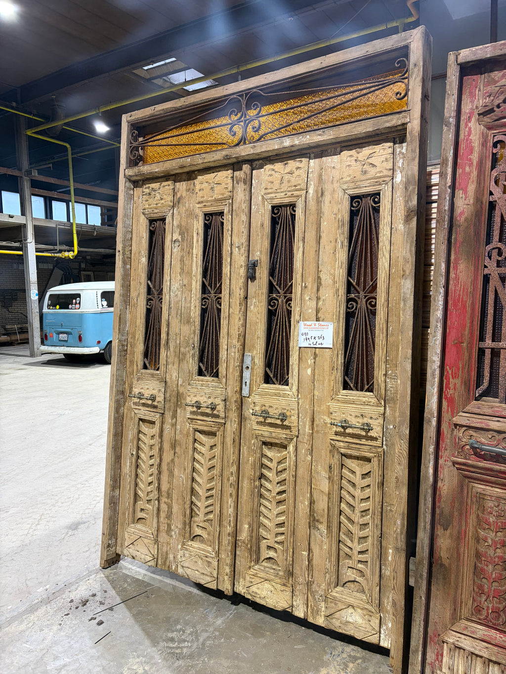 Unique French antique old door with cast iron details 