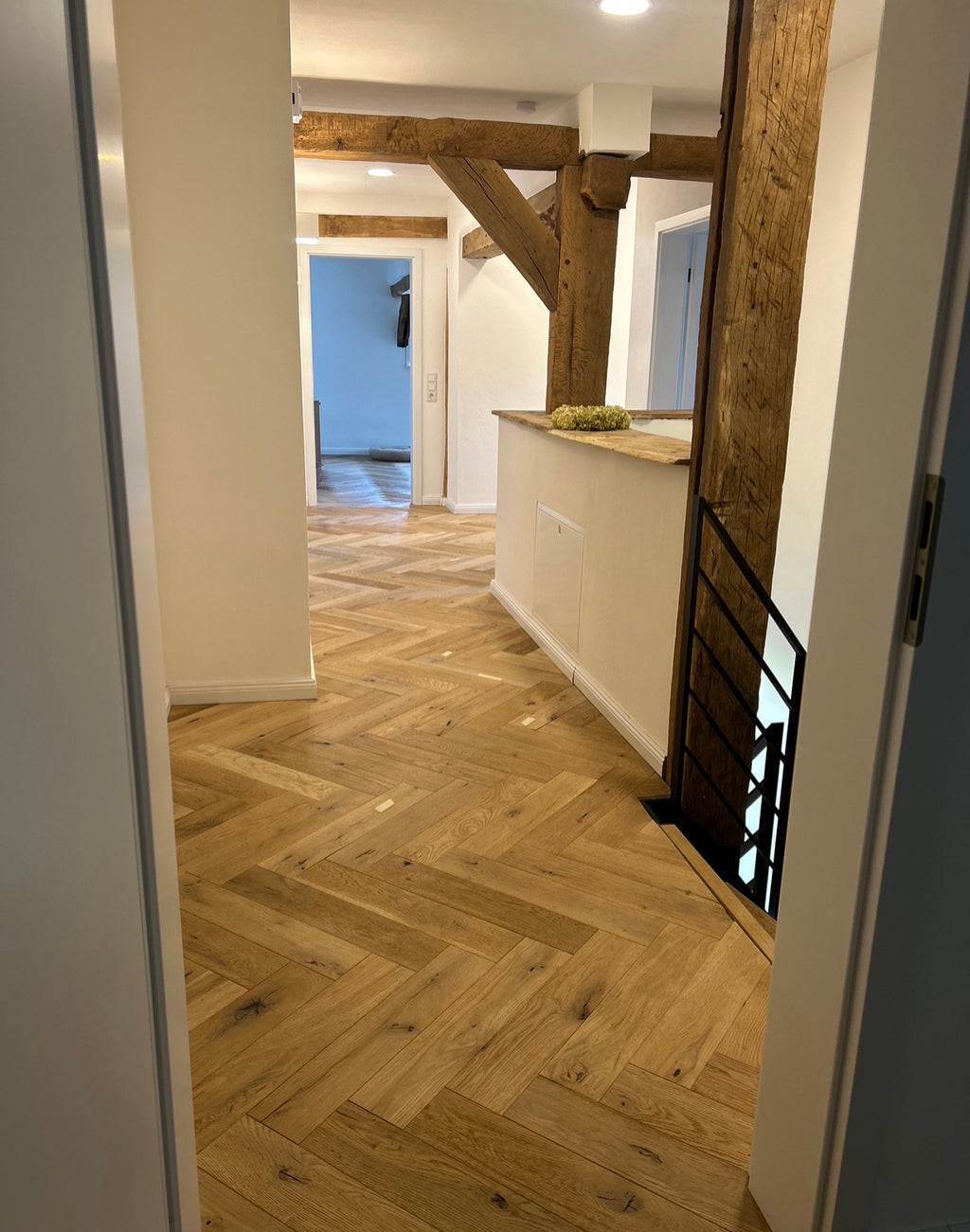 Reclaimed herringbone flooring